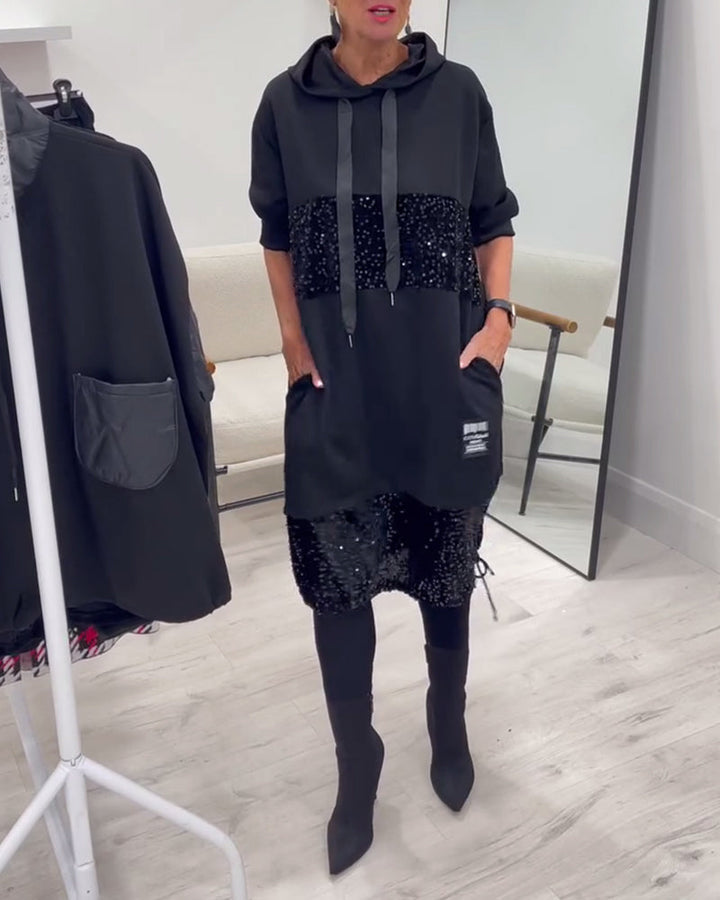 Trendy Patchwork Hooded Dress - View 1.0 | Avenly London