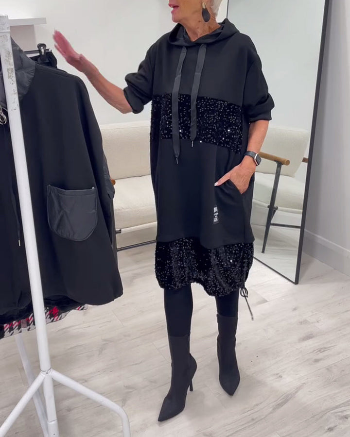 Trendy Patchwork Hooded Dress - View 5.0 | Avenly London