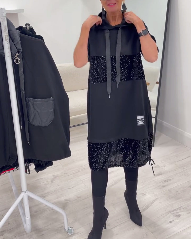 Trendy Patchwork Hooded Dress - View 3.0 | Avenly London