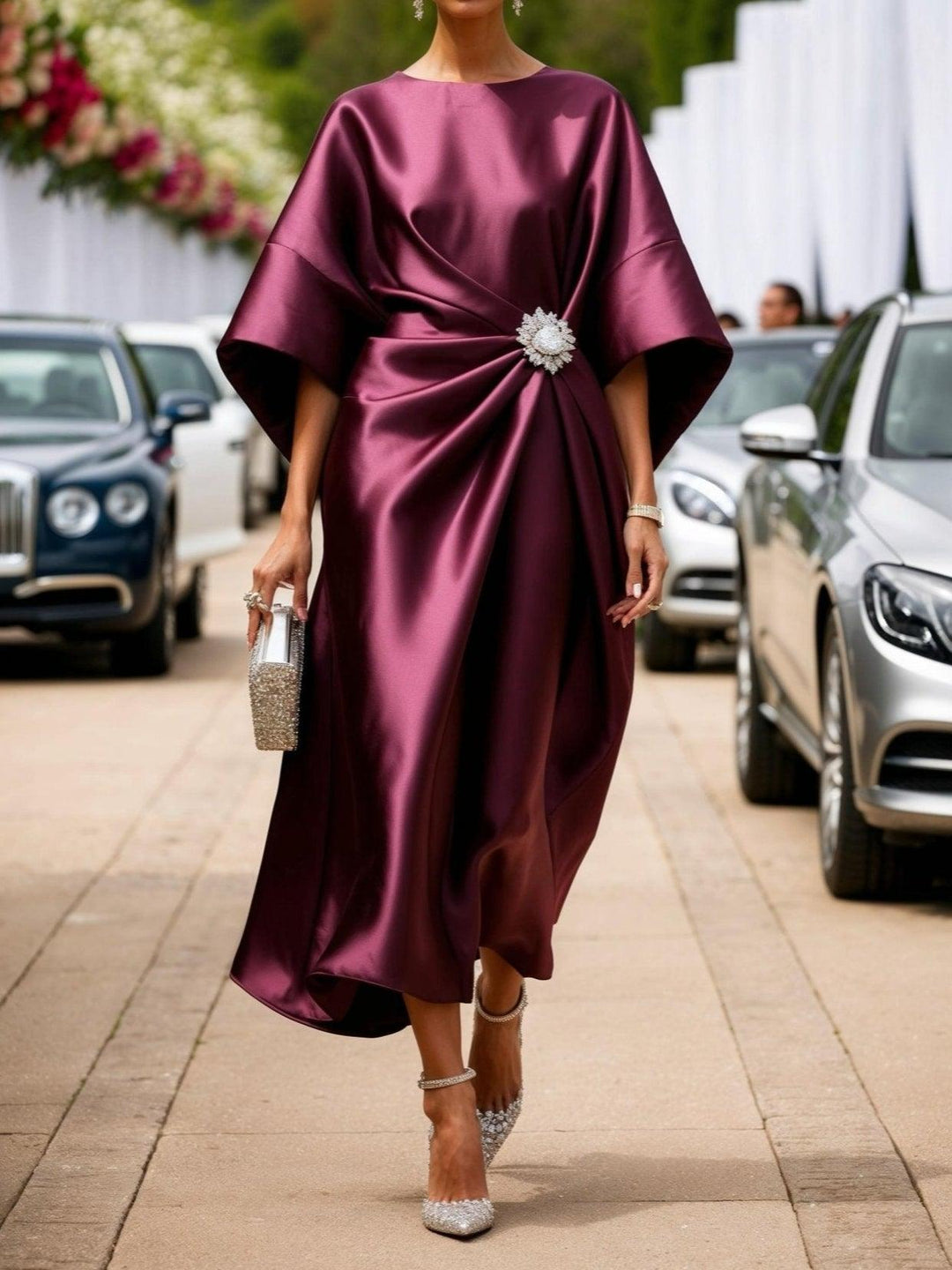 Luxe Shimmer Satin Long Dress