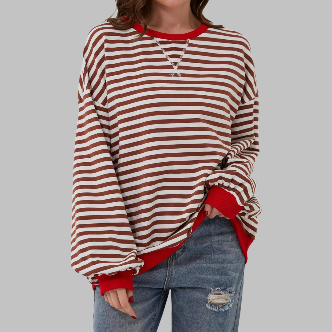 Casual Long Sleeve Round Neck Striped Sweatshirt - View 8.0 | Avenly London