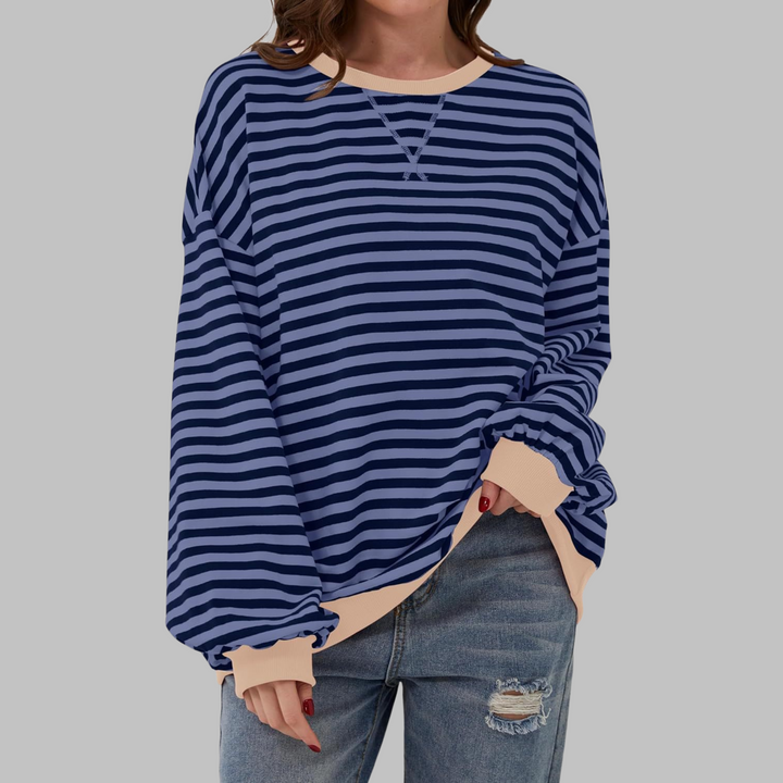 Casual Long Sleeve Round Neck Striped Sweatshirt - View 9.0 | Avenly London