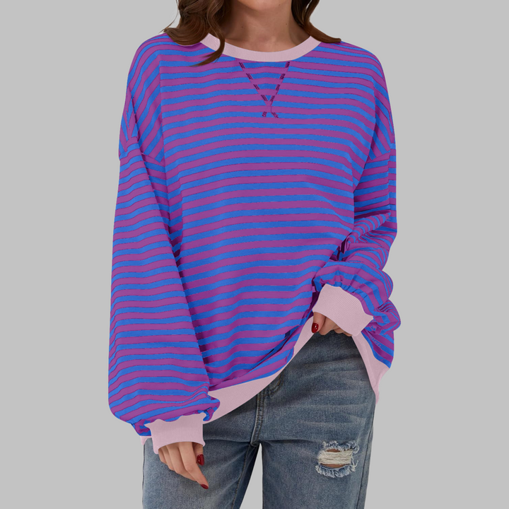 Casual Long Sleeve Round Neck Striped Sweatshirt - View 10.0 | Avenly London