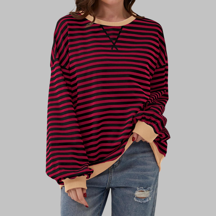 Casual Long Sleeve Round Neck Striped Sweatshirt - View 11.0 | Avenly London