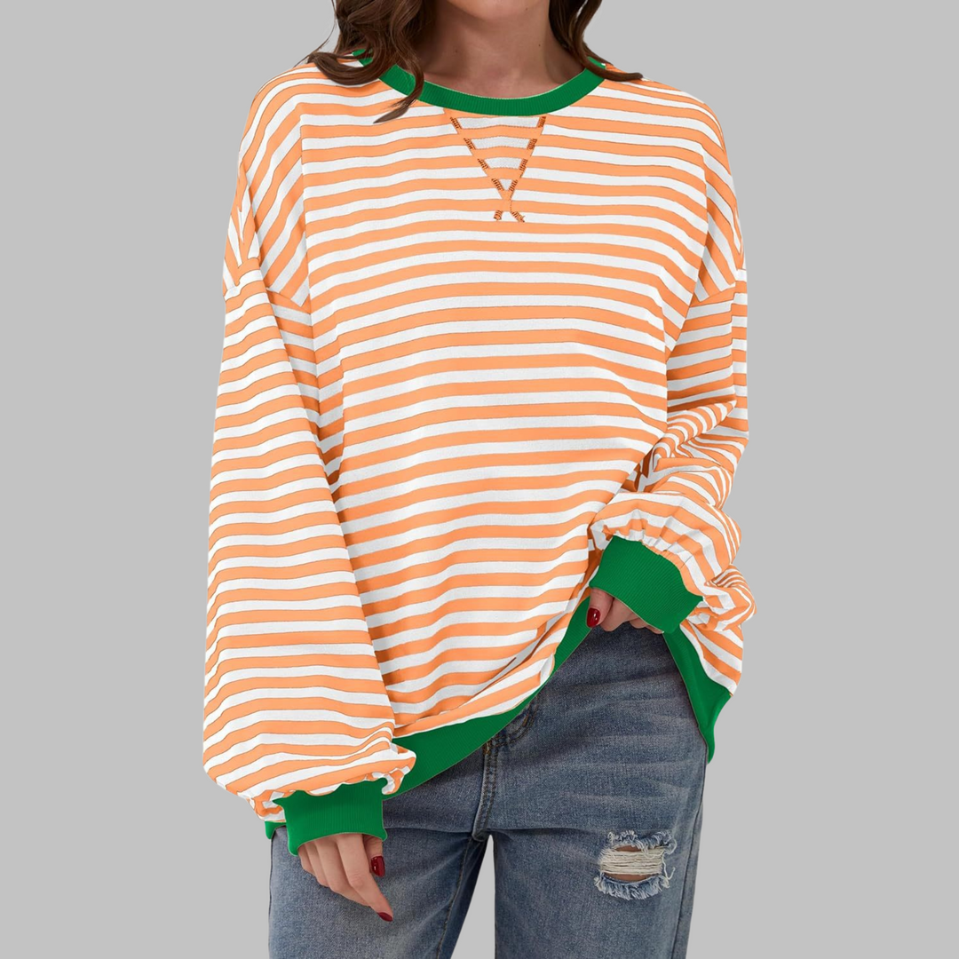 Casual Long Sleeve Round Neck Striped Sweatshirt - View 12.0 | Avenly London