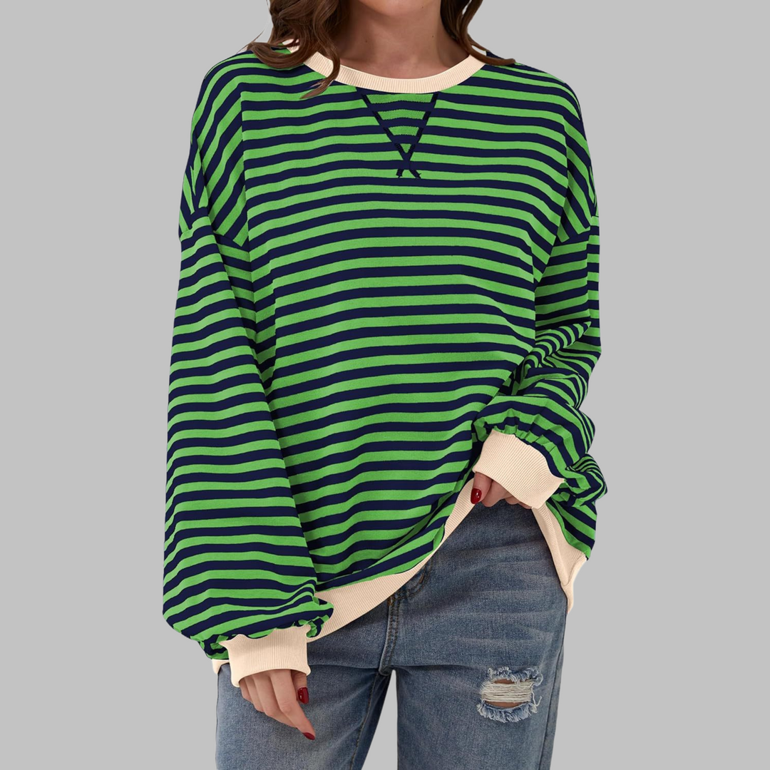 Casual Long Sleeve Round Neck Striped Sweatshirt - View 1.0 | Avenly London