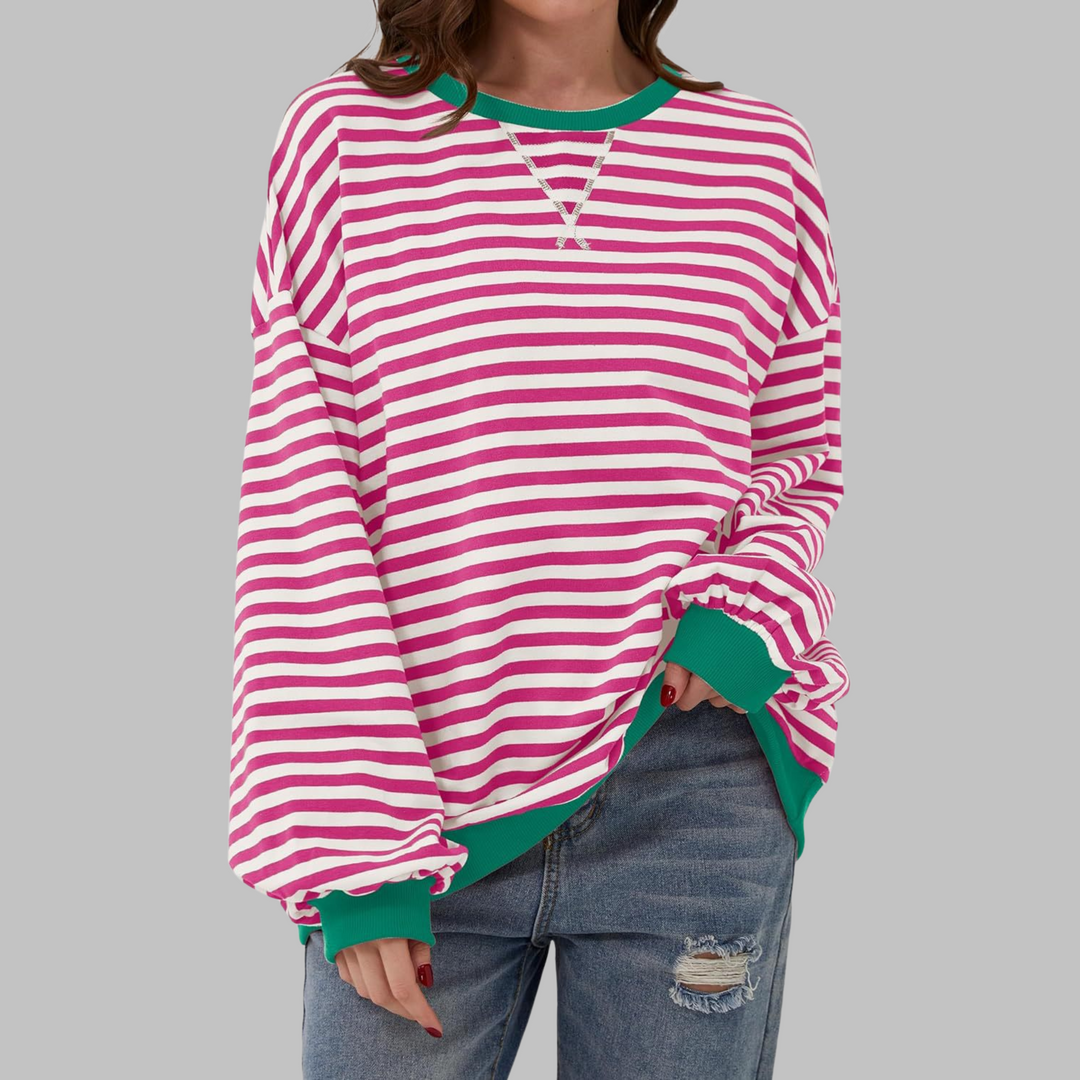 Casual Long Sleeve Round Neck Striped Sweatshirt - View 2.0 | Avenly London