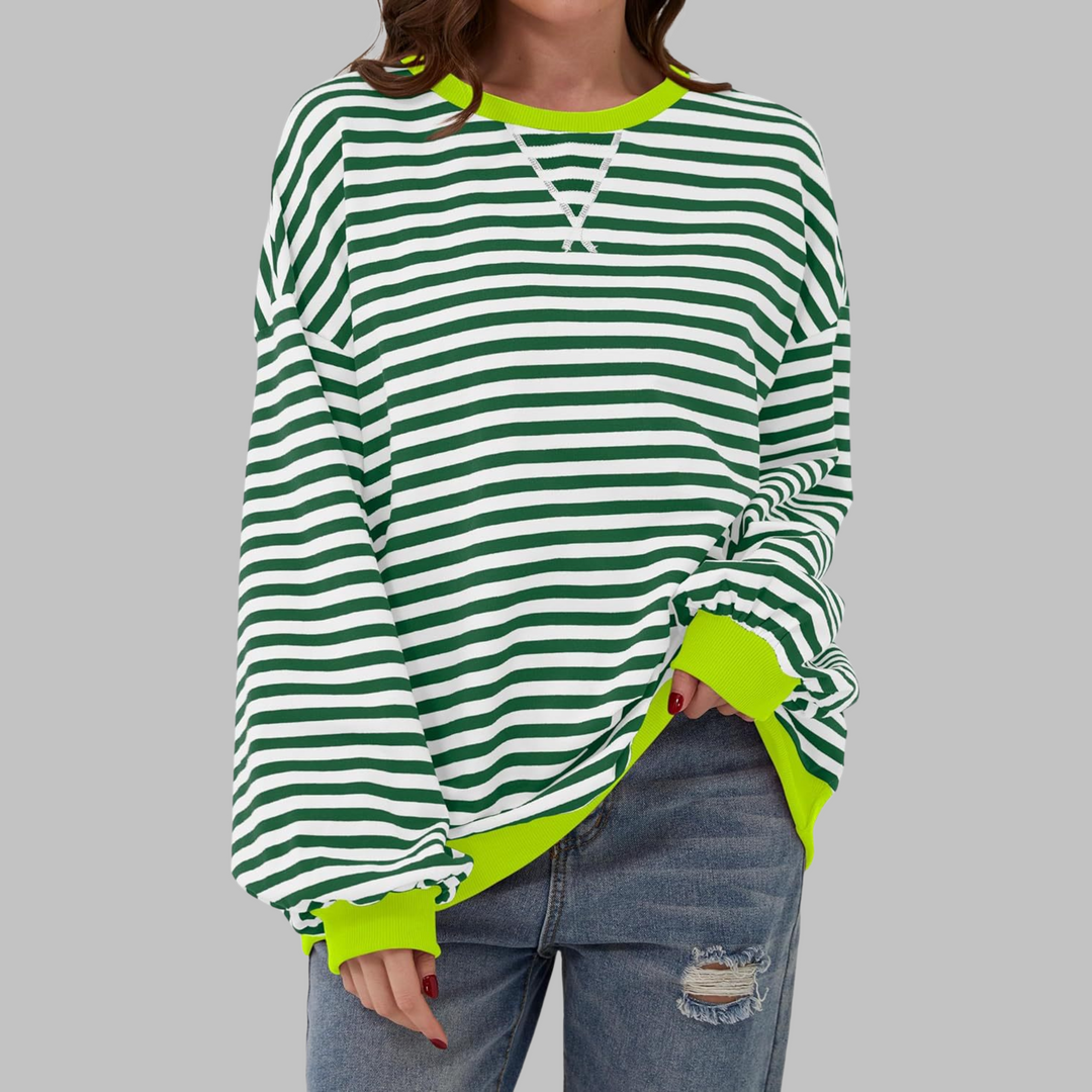 Casual Long Sleeve Round Neck Striped Sweatshirt - View 3.0 | Avenly London