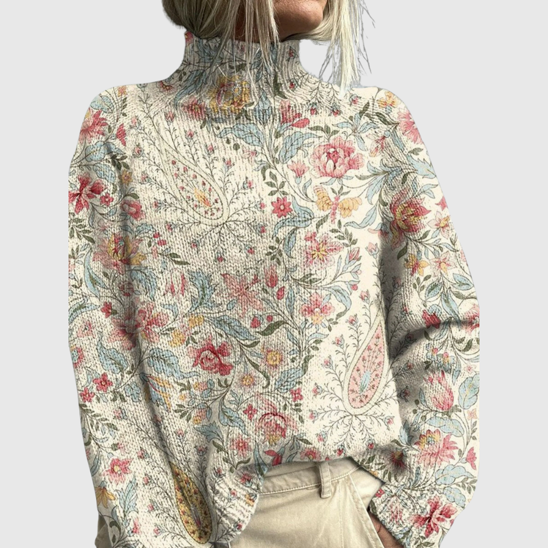 Eldith | Paisley Knit Turtleneck Sweater - Vintage Style