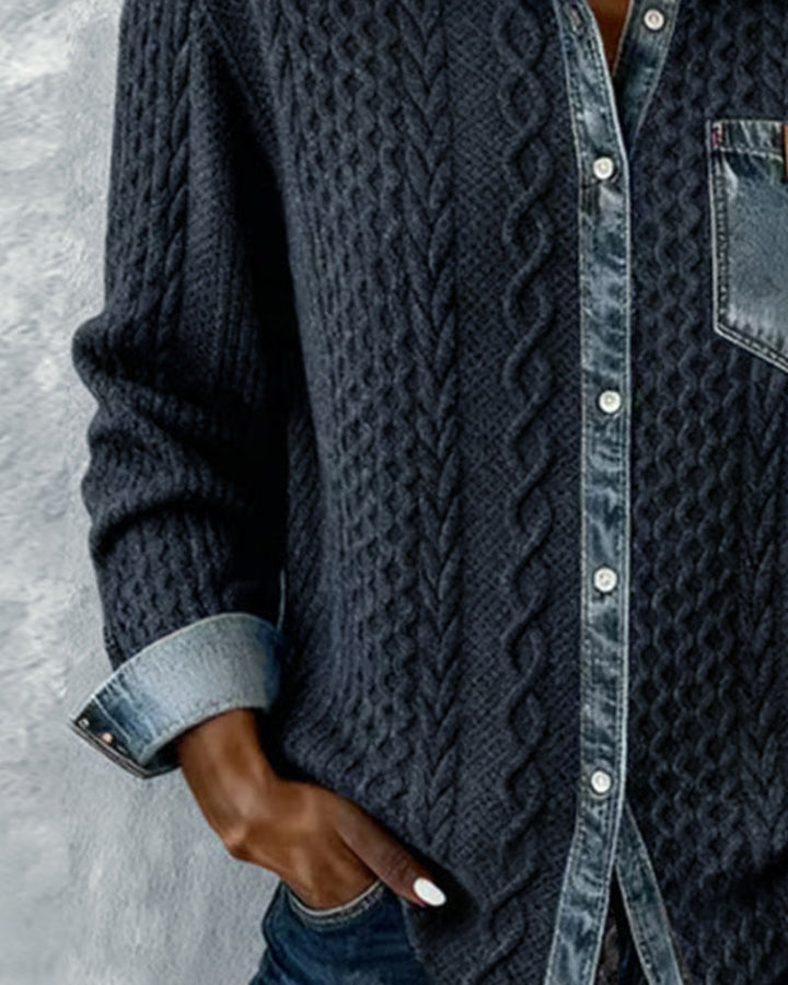 Long-Sleeve Shirt with Denim Patchwork - View 11.0 | Avenly London