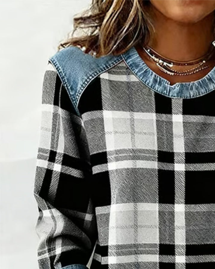 Clara & Hayes | Fashionable Sweatshirt with Checkered Patchwork
