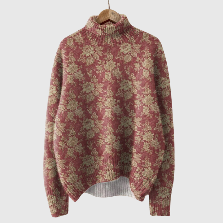 Elara | Vintage Rose Pattern Knit Turtleneck Sweater