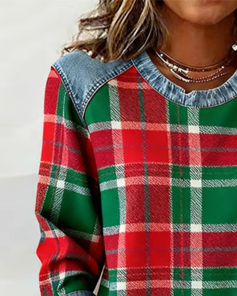Clara & Hayes | Fashionable Sweatshirt with Checkered Patchwork
