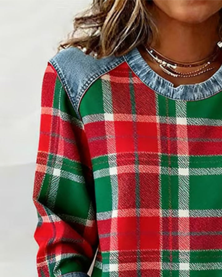 Clara & Hayes | Fashionable Sweatshirt with Checkered Patchwork