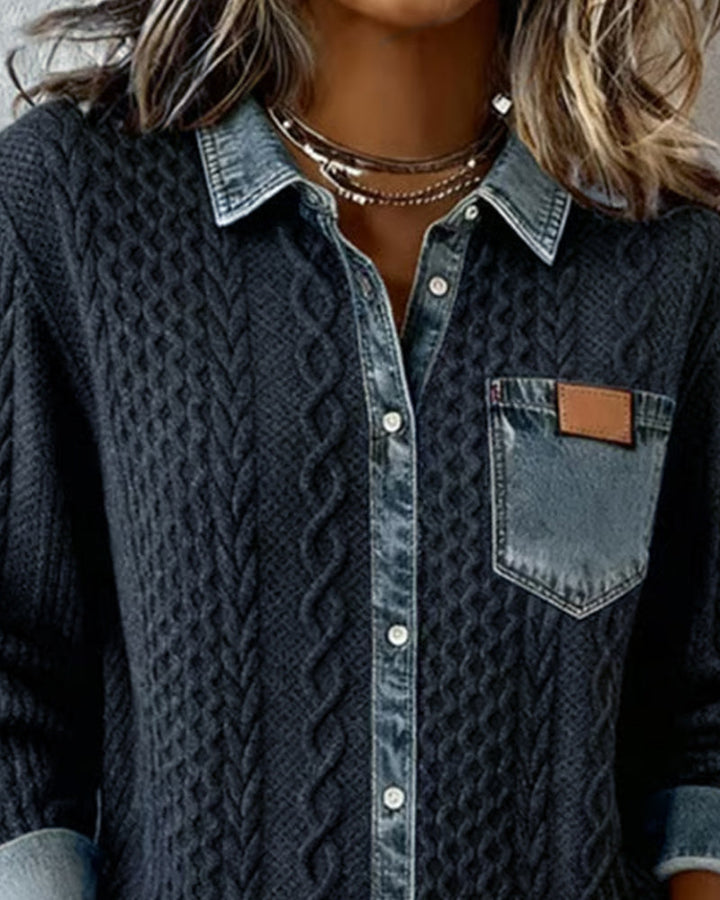 Long-Sleeve Shirt with Denim Patchwork - View 12.0 | Avenly London