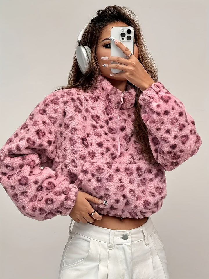 Leopard Print Zip Fleece Sweatshirt - View 10.0 | Avenly London