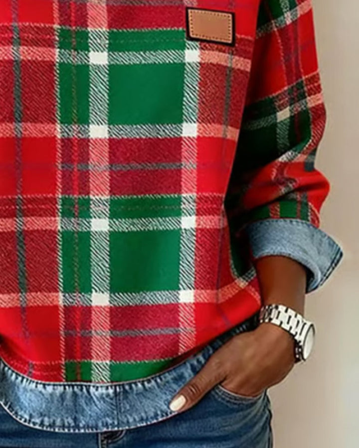 Clara & Hayes | Fashionable Sweatshirt with Checkered Patchwork