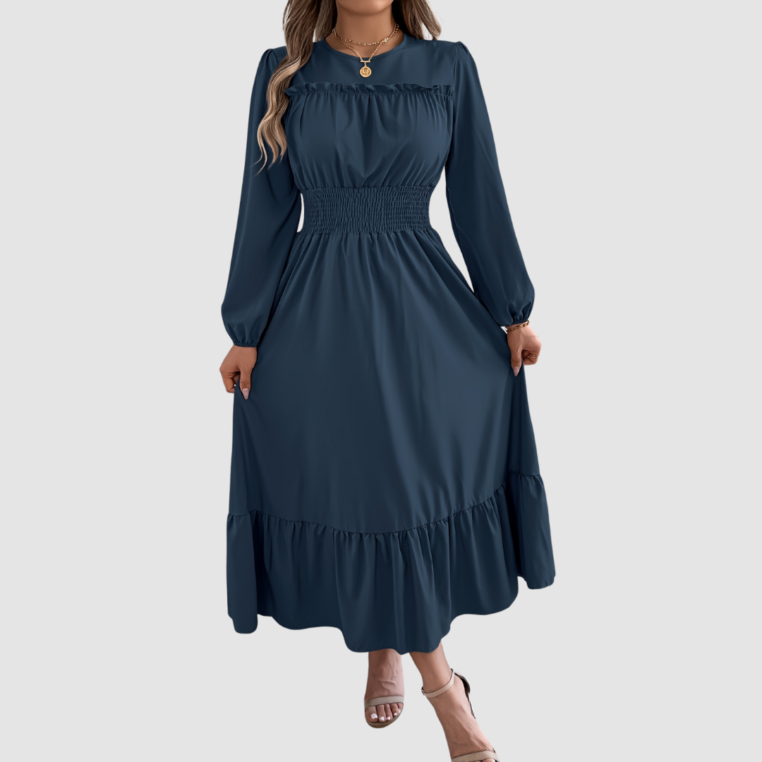 Isola Lane | Navy Ruffled Hem Midi Dress - View 2.0 | Avenly London