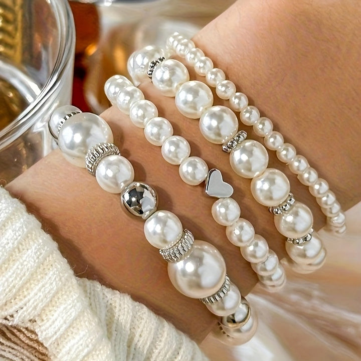 Pearl Heart Bracelet Set