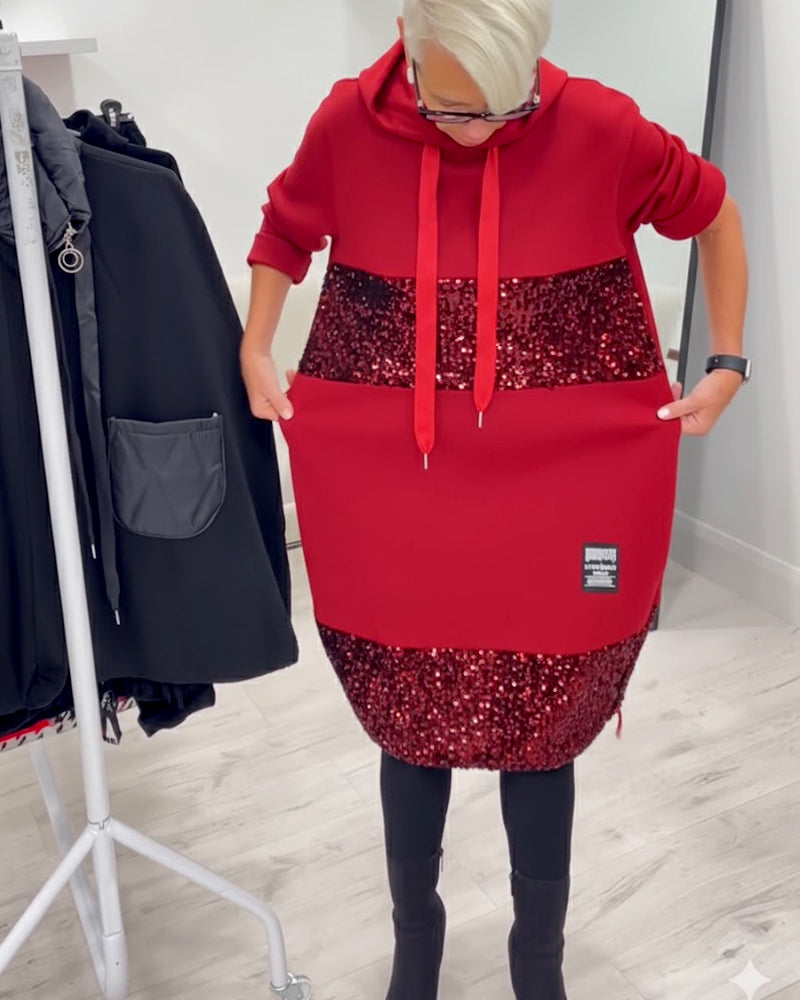 Trendy Patchwork Hooded Dress - View 13.0 | Avenly London