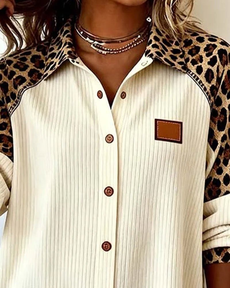 Jordana™ | Leopard Contrast Button-Down Shirt
