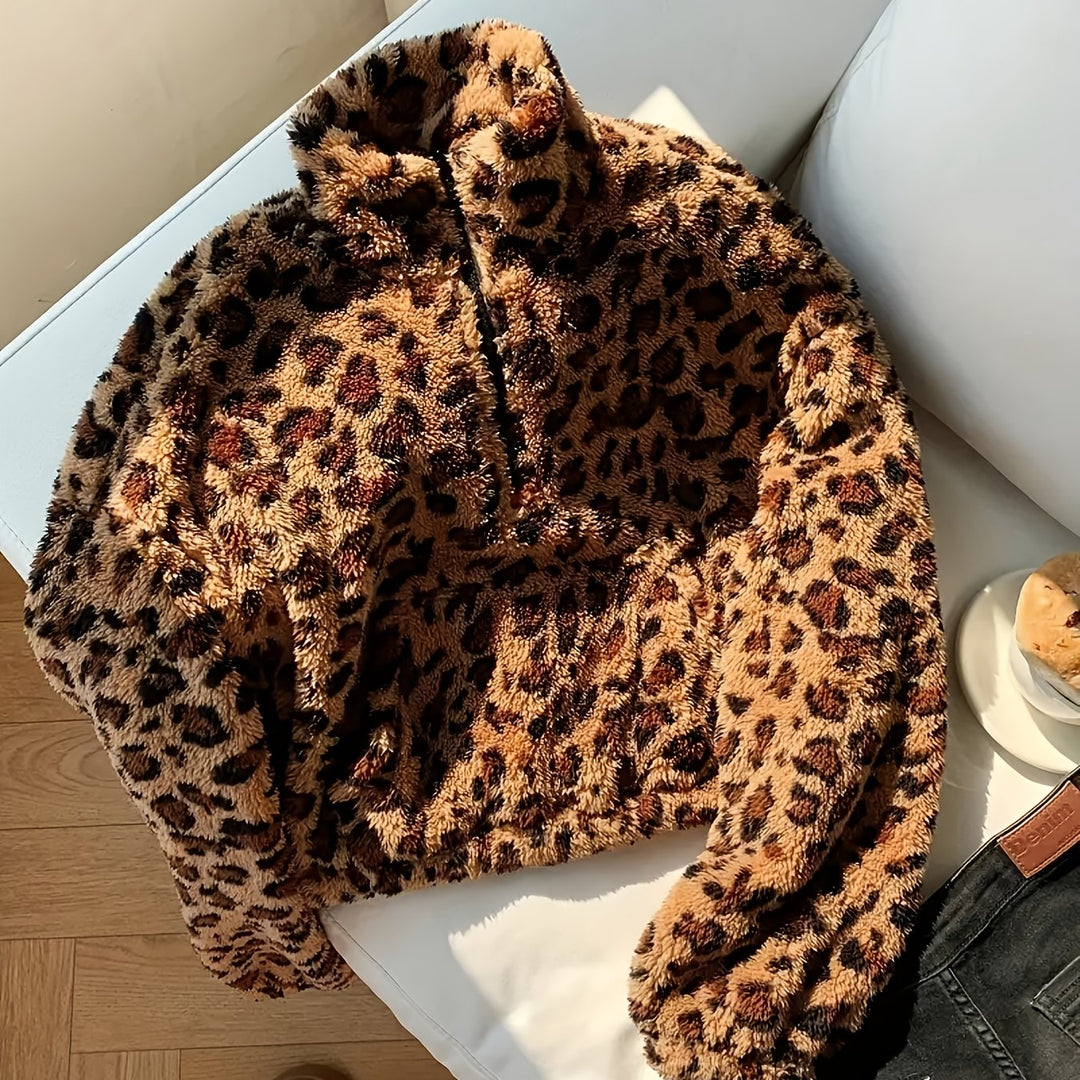 Leopard Print Zip Fleece Sweatshirt - View 11.0 | Avenly London