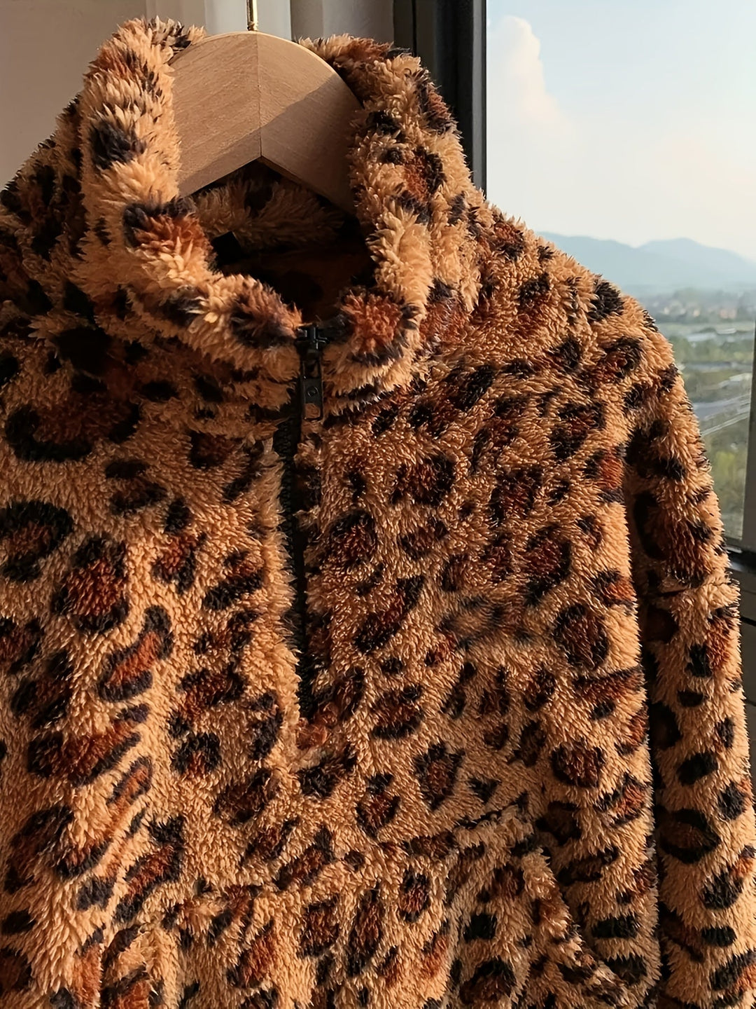 Leopard Print Zip Fleece Sweatshirt - View 6.0 | Avenly London