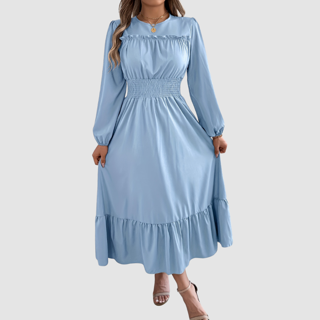 Isola Lane | Navy Ruffled Hem Midi Dress - View 5.0 | Avenly London