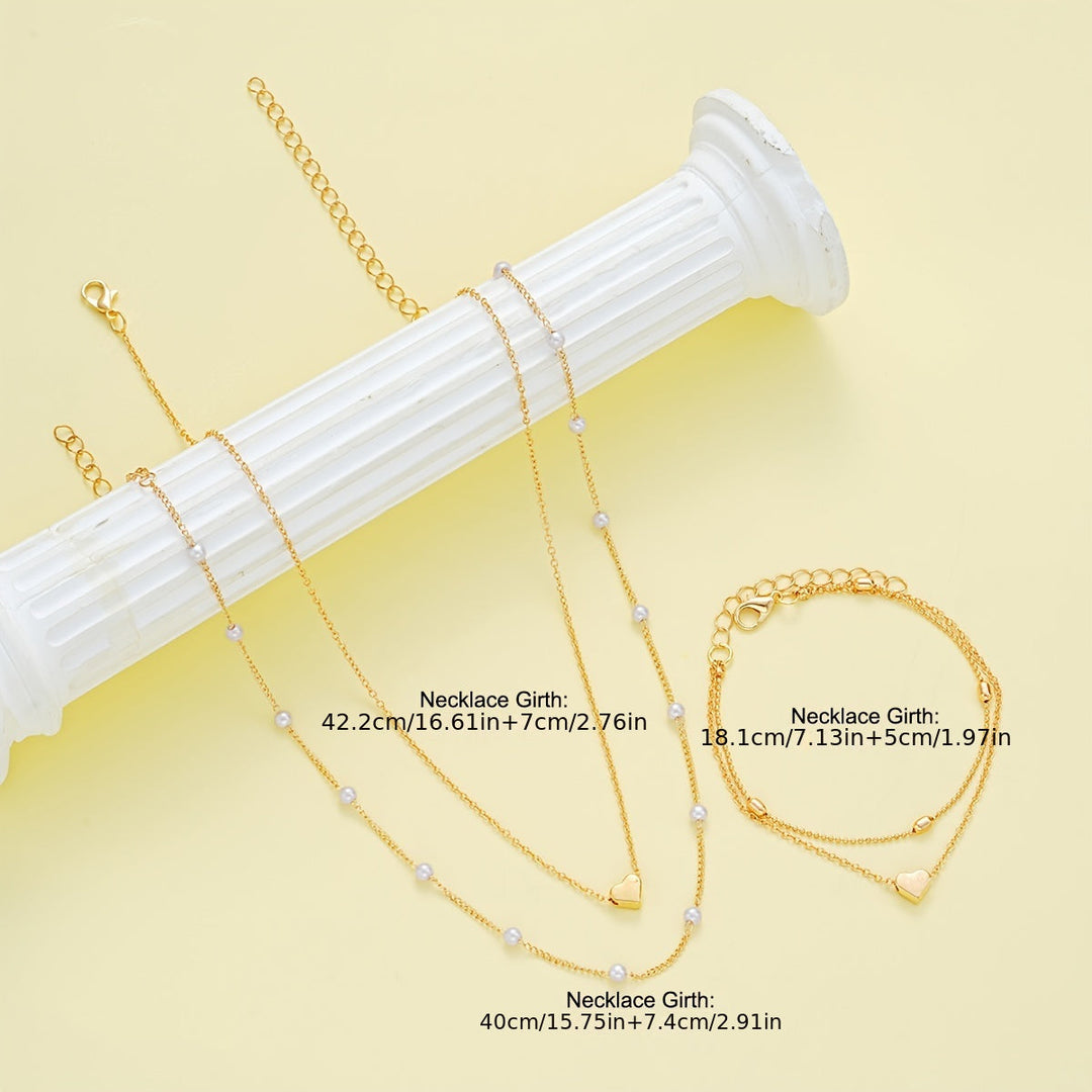 Layered Heart & Pearl Jewelry Set - View 3.0 | Avenly London