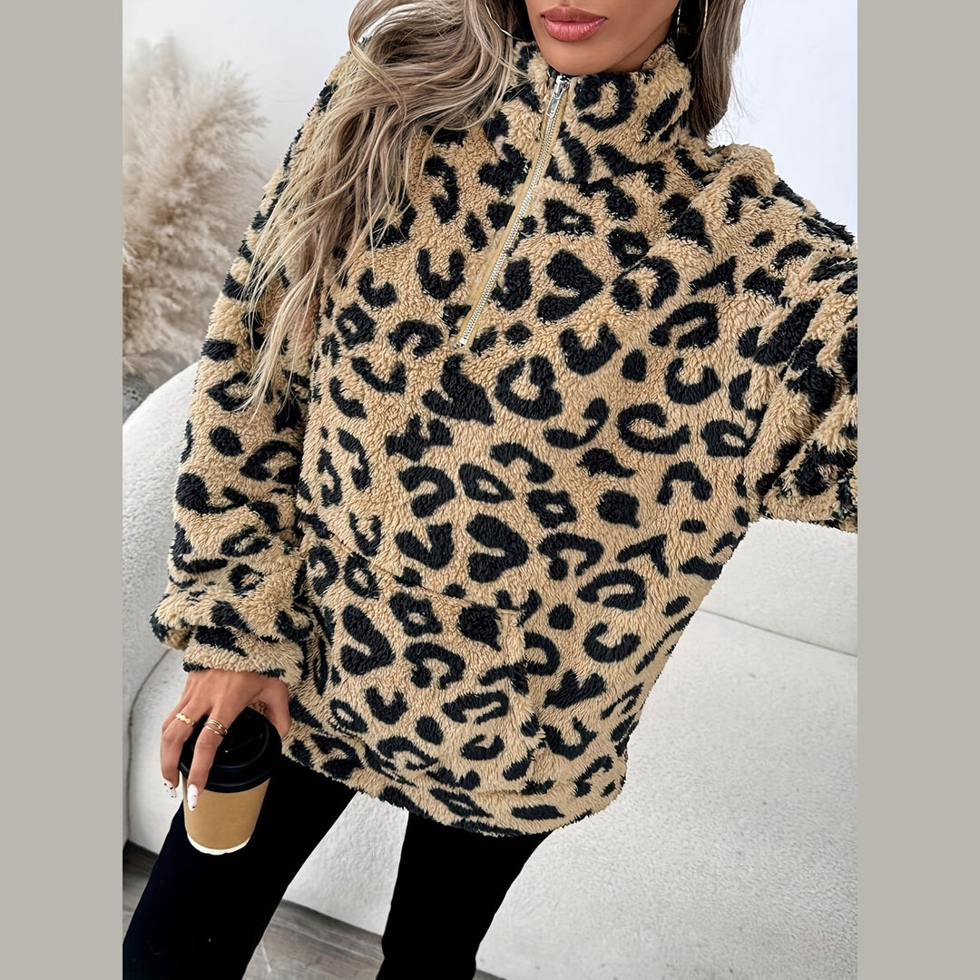 Leona | Elegant Leopard Print Zip Sweater