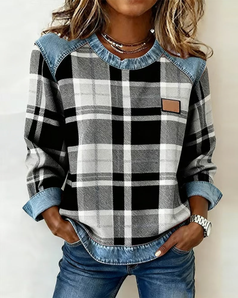 Clara & Hayes | Fashionable Sweatshirt with Checkered Patchwork
