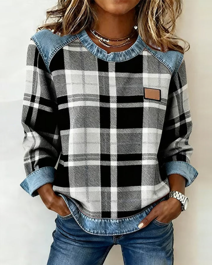 Clara & Hayes | Fashionable Sweatshirt with Checkered Patchwork