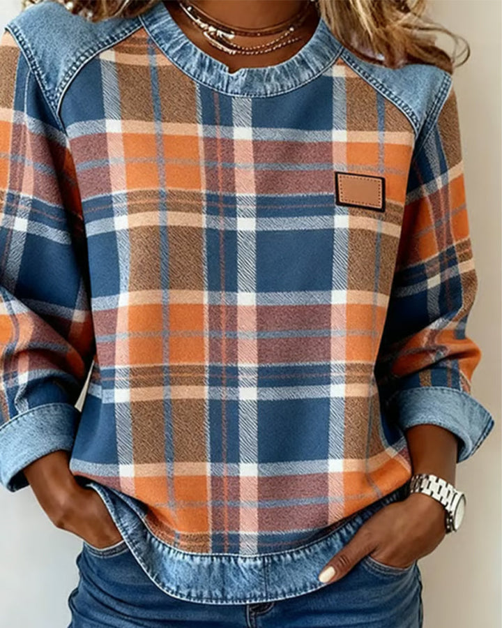 Clara & Hayes | Fashionable Sweatshirt with Checkered Patchwork