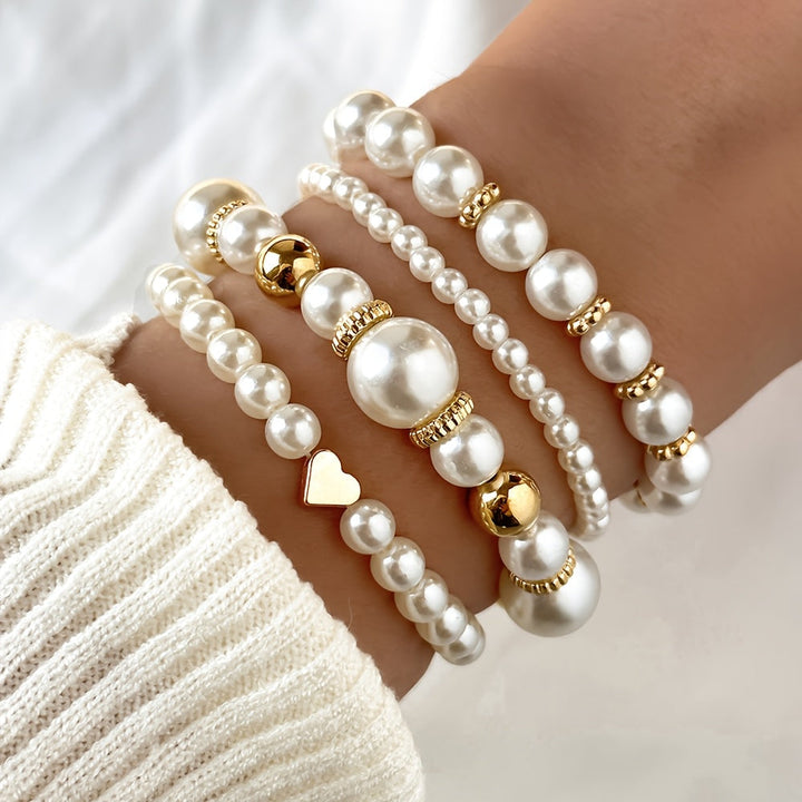 Pearl Heart Bracelet Set