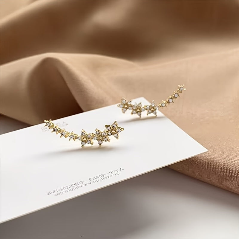 Floral Rhinestone Gold Earrings - View 11.0 | Avenly London