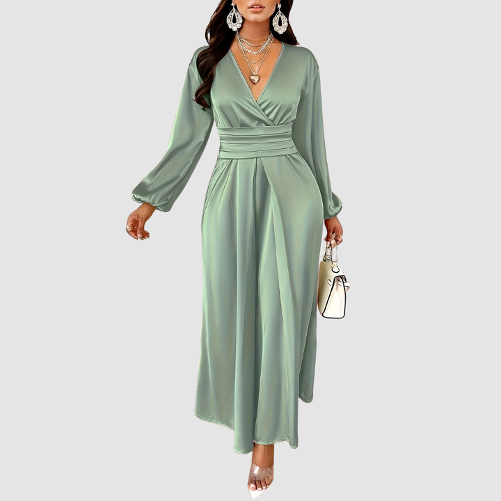Eleanor Bloom | Pleated Satin Maxi Dress - View 2.0 | Avenly London