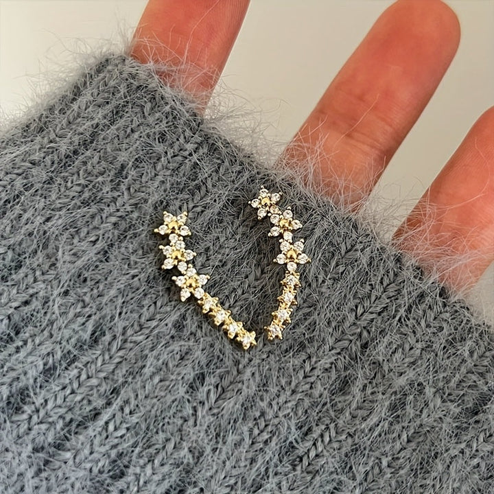 Floral Rhinestone Gold Earrings - View 13.0 | Avenly London