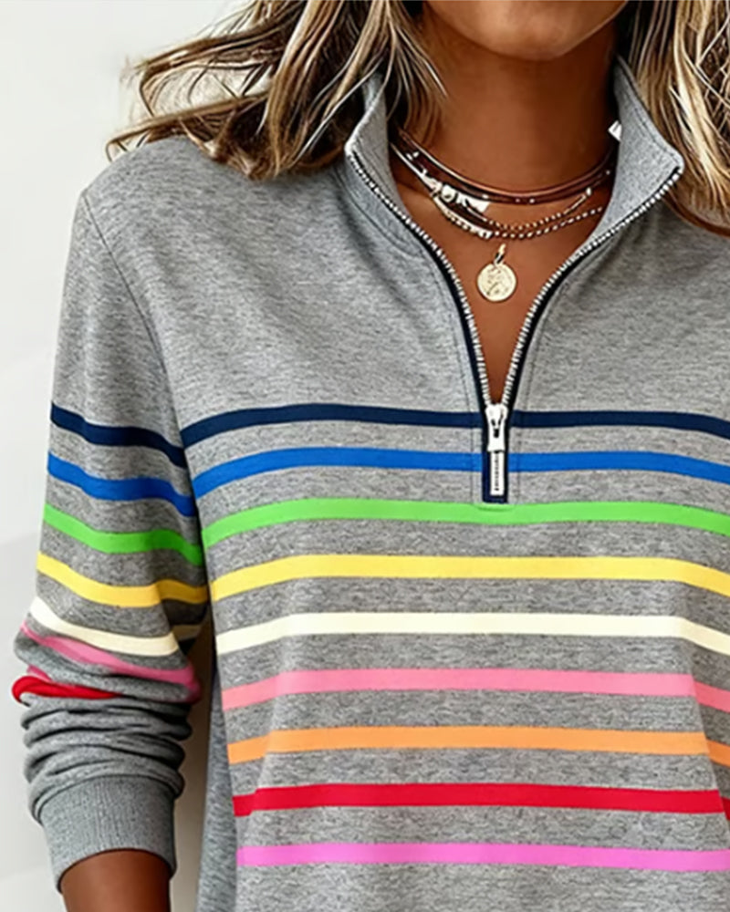 Vienna | Rainbow Striped Zip Sweatshirt