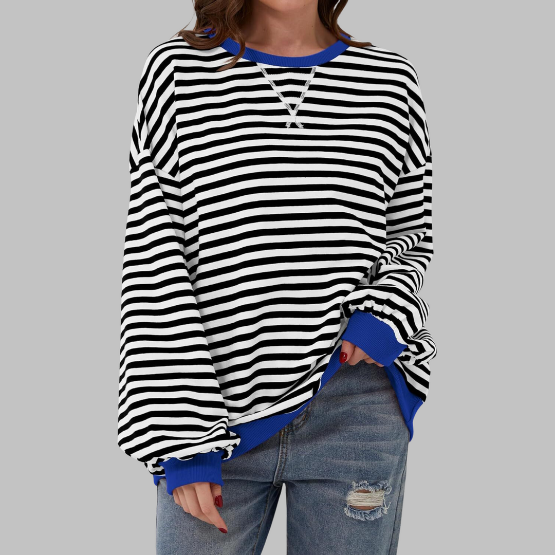 Casual Long Sleeve Round Neck Striped Sweatshirt - View 4.0 | Avenly London