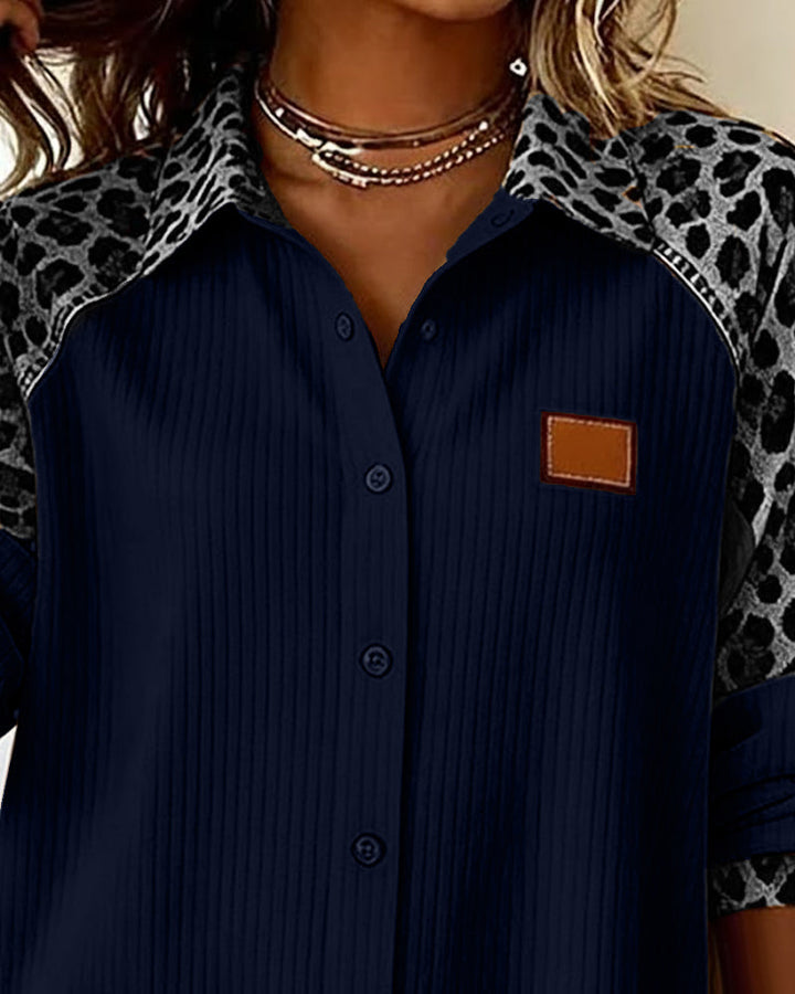 Jordana™ | Leopard Contrast Button-Down Shirt
