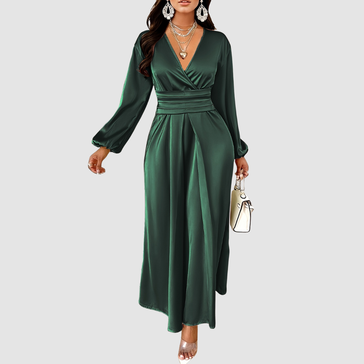 Eleanor Bloom | Pleated Satin Maxi Dress - View 1.0 | Avenly London
