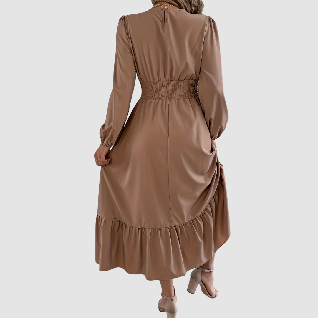 Isola Lane | Navy Ruffled Hem Midi Dress - View 6.0 | Avenly London