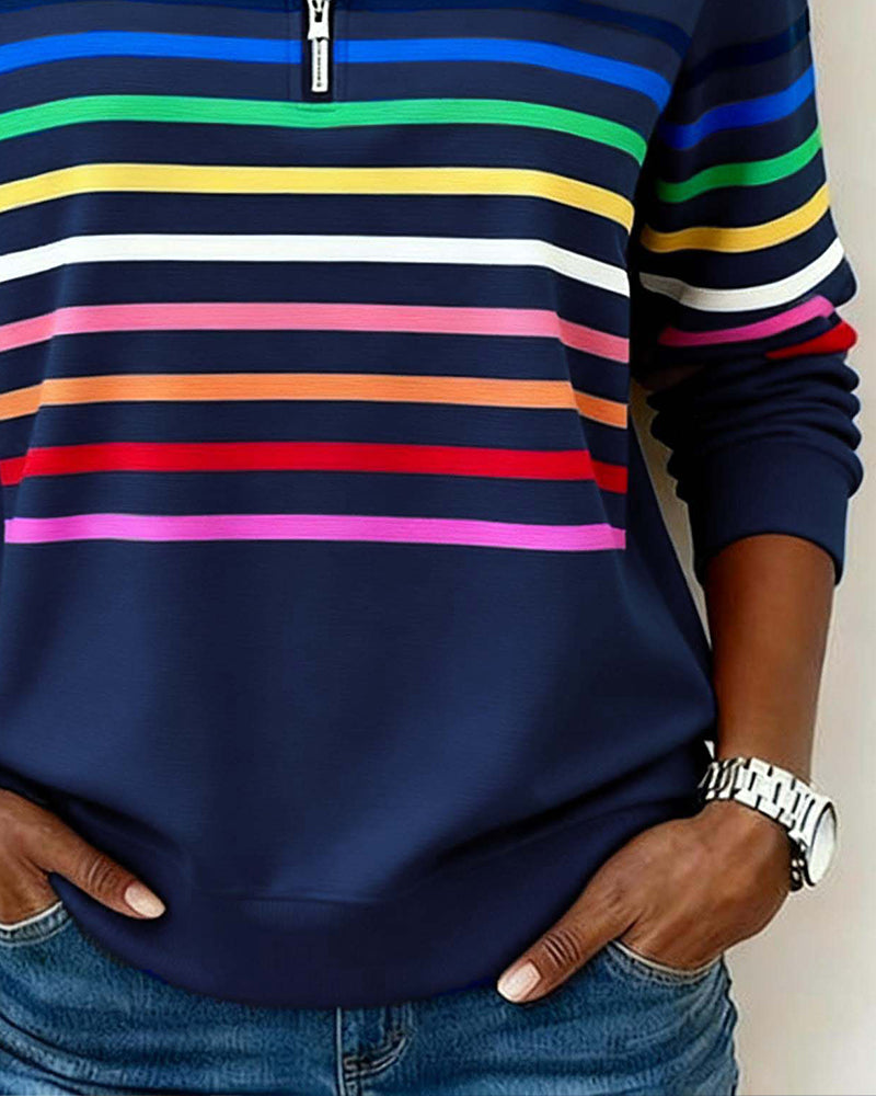 Vienna | Rainbow Striped Zip Sweatshirt