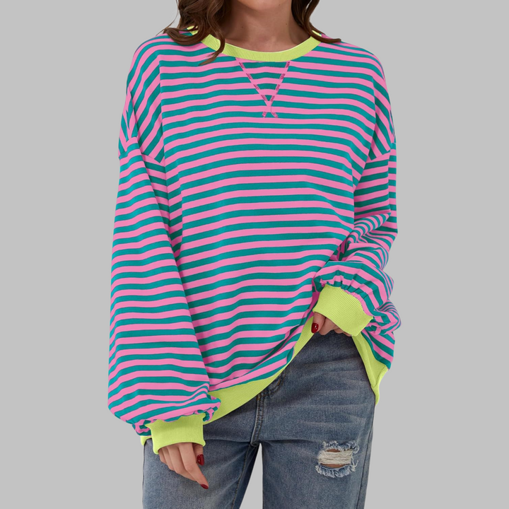 Casual Long Sleeve Round Neck Striped Sweatshirt - View 5.0 | Avenly London