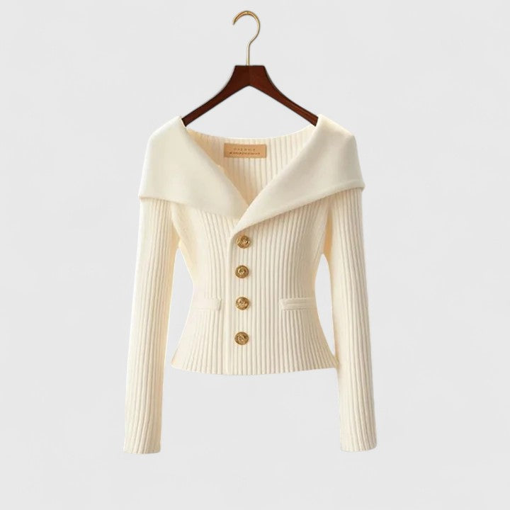Off-Shoulder Button Knit Jacket - View 8.0 | Avenly London