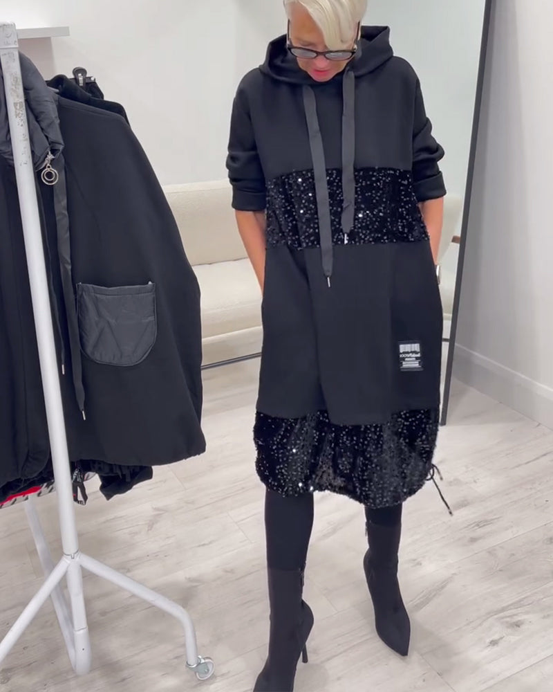 Trendy Patchwork Hooded Dress - View 4.0 | Avenly London