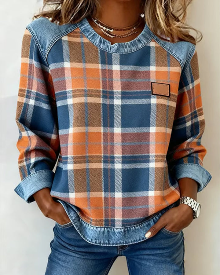 Clara & Hayes | Fashionable Sweatshirt with Checkered Patchwork