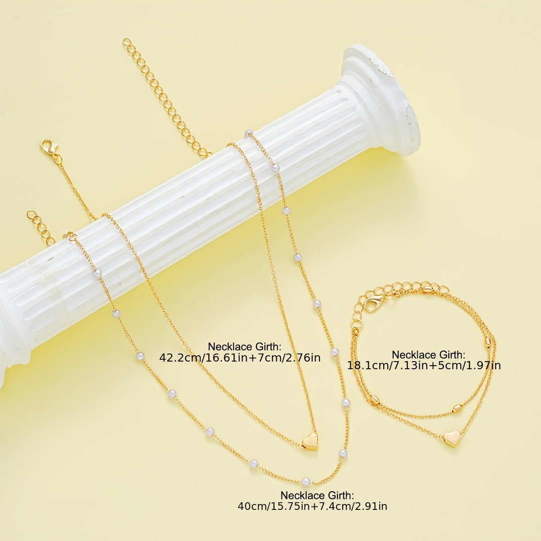 Simple Heart Necklace & Bracelet Set - View 6.0 | Avenly London