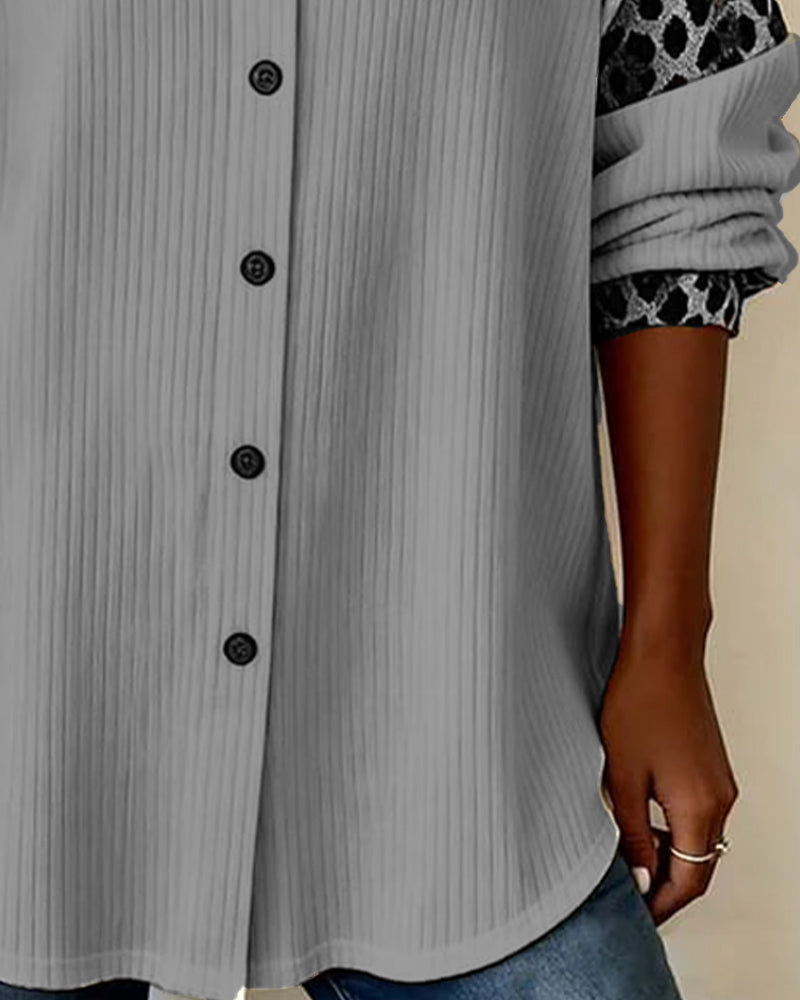 Jordana™ | Leopard Contrast Button-Down Shirt