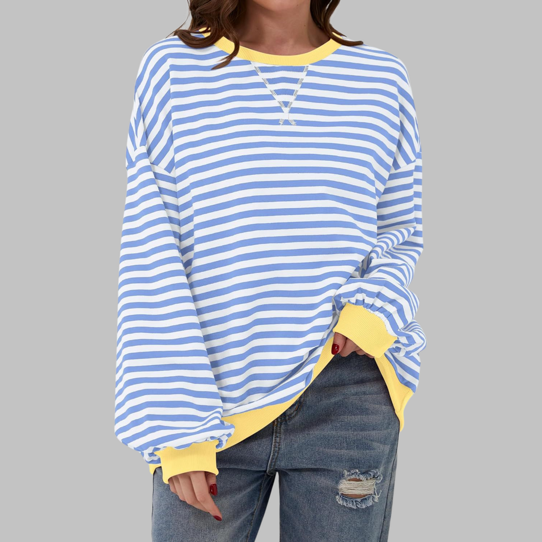 Casual Long Sleeve Round Neck Striped Sweatshirt - View 6.0 | Avenly London